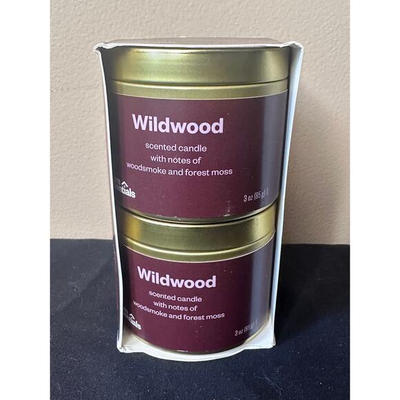 Room Essentials 2pk Tin Gift Set Wildwood Jar Candle 3oz: Soy Wax Blend New - Picture 2 of 7